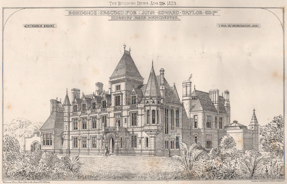 House for John Edward Taylor, Didsbury, Manchester; Thos. Worthington 1873